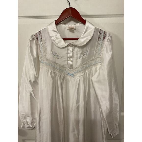 Barbizon Vintage Floral Embroidered Peter Pan Collar Lace Nightgown, L - Picture 4 of 6